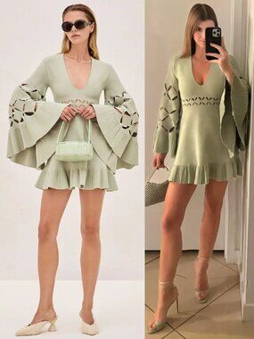 Alexis Linden Dress Sage Green Knit Cut Out Mini NWT Size M